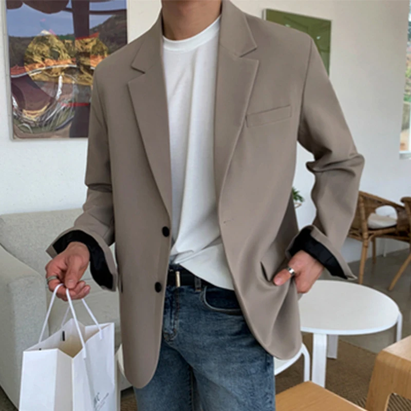 Temperament Men's Solid Blazer Loose Fashion Handsome Boy Long Sleeve Cardigan Jacket Casual Men's Clothing 2022 New
