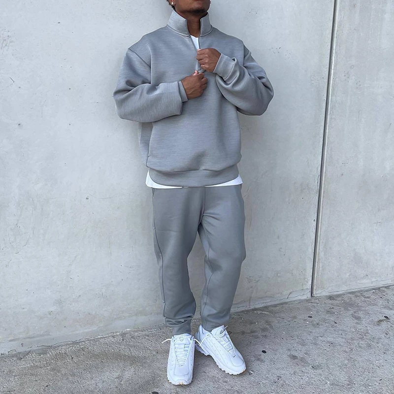 

Leisure Solid Color Loose Mens Tracksuits 2023 Spring Casual Long Sleeve Stand Collar Tops And Pants Two Piece Set Men Clothing