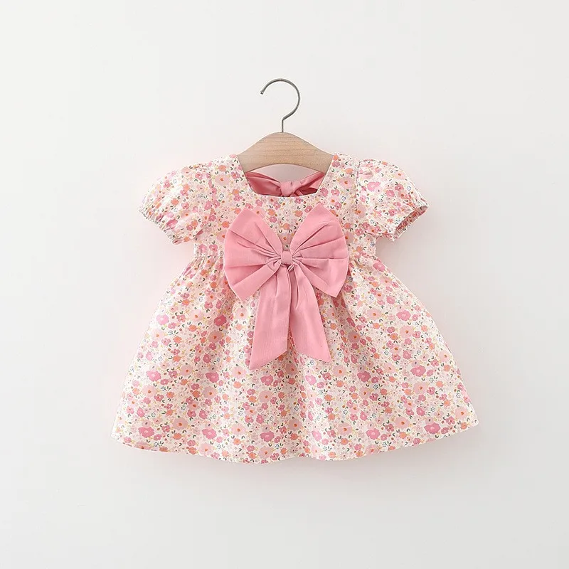 

Милое Летнее Детское платье с бантом и цветами, хлопковые платья с коротким рукавом для малышей, платье принцессы, костюм для вечеринки, дня ...