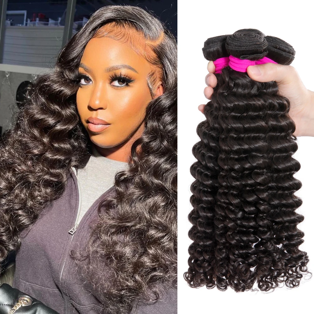 

Loose Deep Wave 28 30 32 Inch 3 4 Bundles deal Brazilian 100% Human Hair Weaves Natural Water Curly Raw Remy Hair Extensions