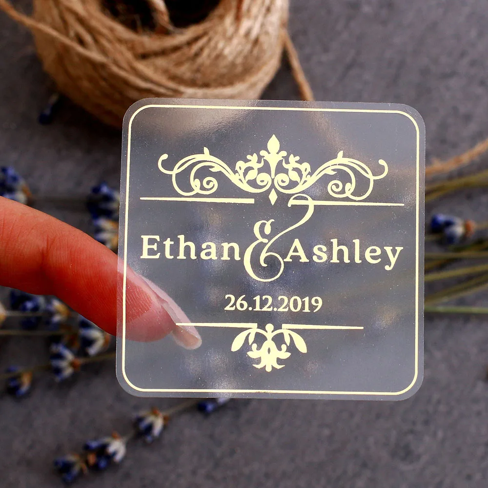 50 шт. персонализированные свадебные наклейки золотая фольга круглые прозрачные