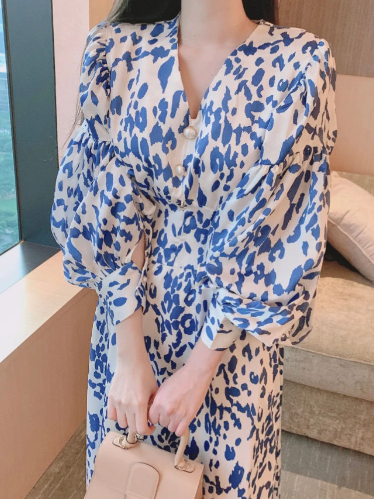 

Women's Spring Floral Print Casual A-Line Midi Dress Long Sleeve Elegant Slim Maxi Vestidos Female Fashion Party Clothes