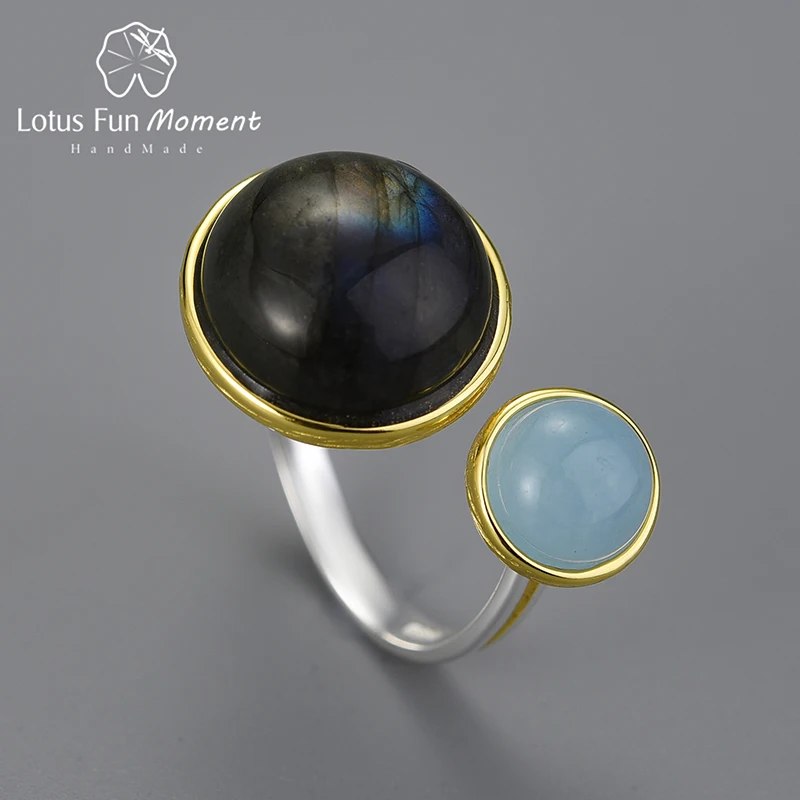 

Lotus Fun Moment 925 Sterling Silver Natural Labradorite Moonlight Gemstones Ring Fine Jewelry Mysterious Lake Rings for Women