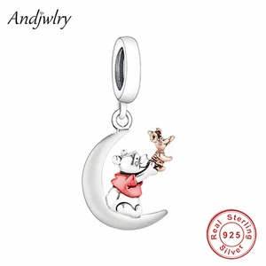 Fit Bracelet Charms Silver 925 Original Bear And Pig On The Moon Dangle Charms Beads Bracelet&Bangle Jewelry Berloque