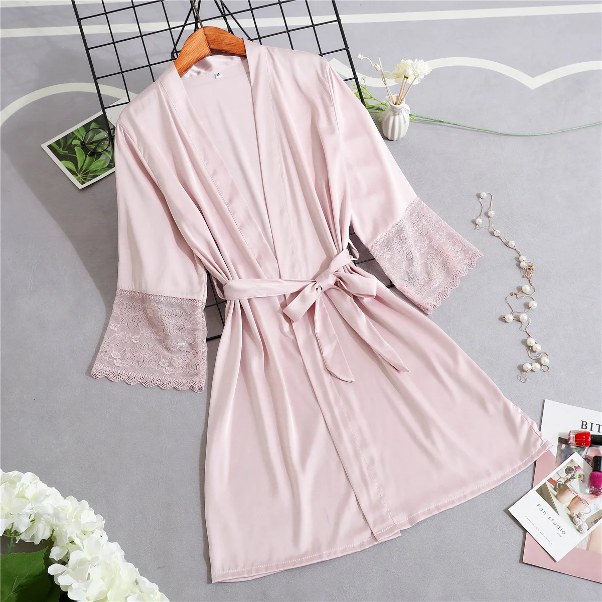Kimono Gown Soft Sleepwear Women Negligee Lace Half Sleeve Robe Casual Loose Bride Bridesmaid Wedding Home Clothing Nightgown