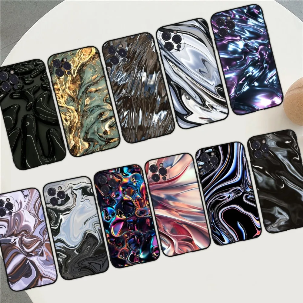 

Water wave Metal liquefaction Phone Case For iPhone 15 14 11 12 13 Mini Pro XS Max Cover 6 7 8 Plus X XR SE 2020 Funda Shell