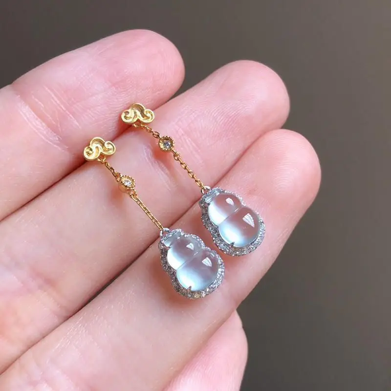

New 925 tremella nail chalcedony gourd egg earrings earrings fashion Joker
