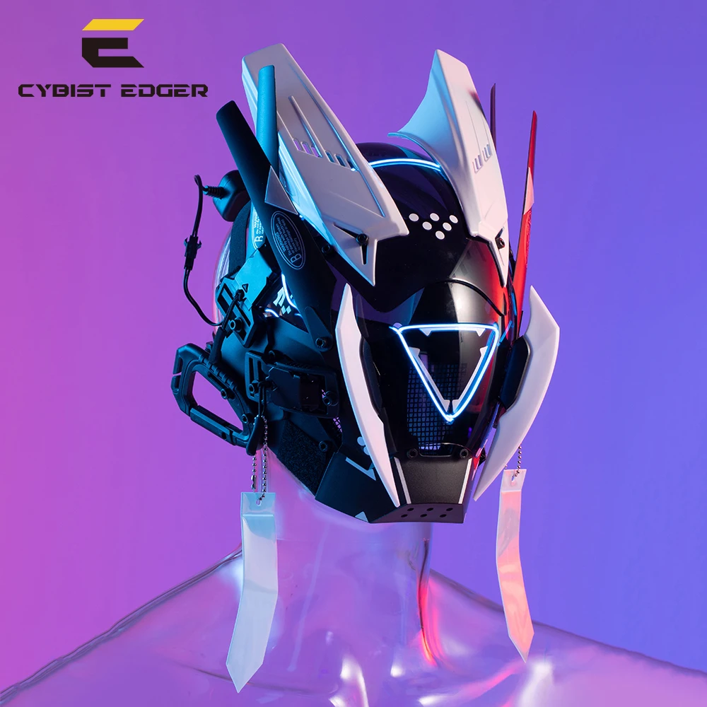 

Cyberpunk Mask Bicolor LED Lamp Cosplay Night City Mecha Festival Samurai Circular SCI-FI Helmet Halloween Party Toys Teenagers