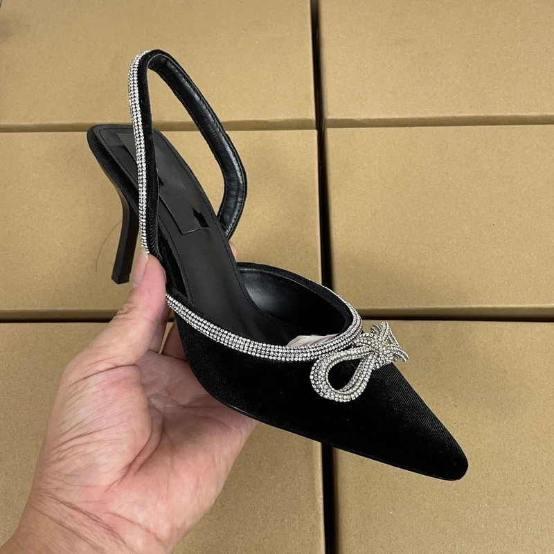

High Heels Sandals for Women 2022 Fashion Rhinestones Bow Hollow Sexy Ladies Stiletto Casual Office Work Female Summer Shoes