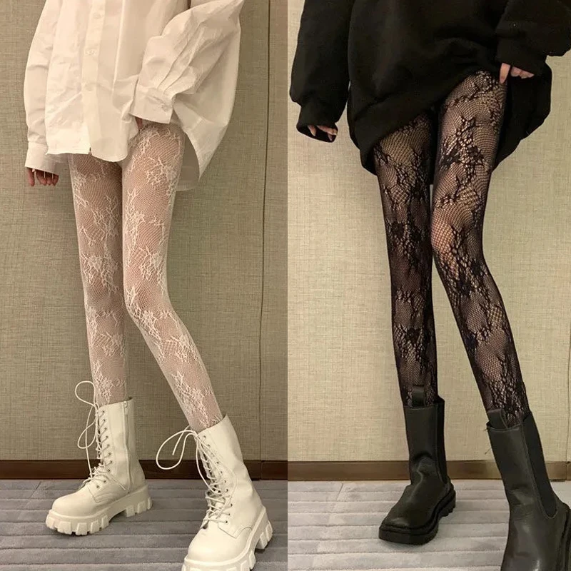 Classic Lolita Uitgeholde Kant Mesh Kousen Bodem Panty Japanse Lolita Retro Bloemen Rotan Witte Kous Hot Panty