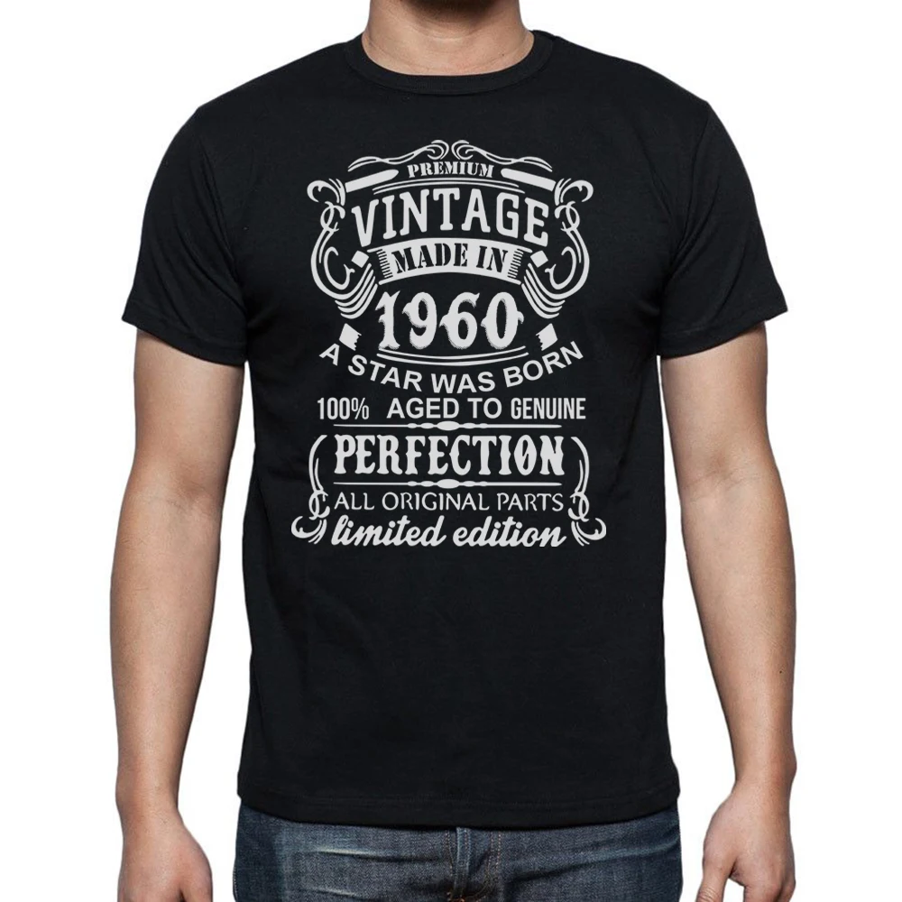 

Винтажные мужские футболки, сделанные в 1960 году, модные футболки, футболки с коротким рукавом для подарка на день рождения 62 года, хлопковые футболки, уличная одежда