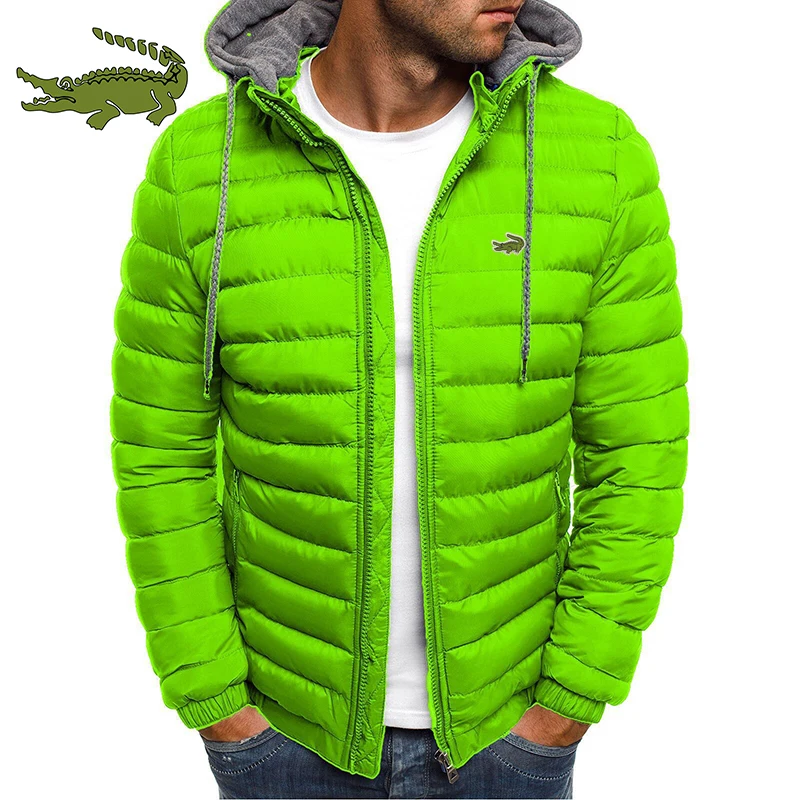 New high-quality men's warm windproof cotton jacket Fashion casual hooded zipper thick printed cotton jacket