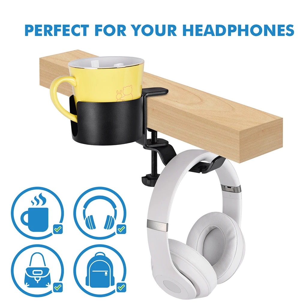

2 in 1 Gaming Headphone Holder Desk Mount Aluminium Alloy Rack Detachable Stylish Bracket Rotating Heavy Duty Cup Hanger