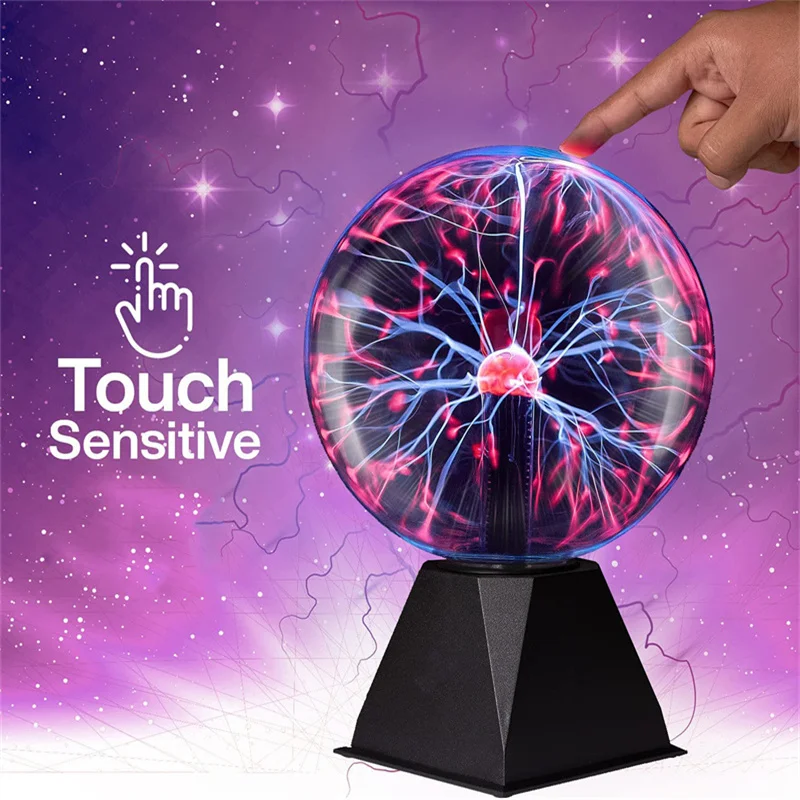 8 Inch Ball Lamp Touch Glass Sound Control Magic Plasma Led Night Light Atmosphere Lights Christmas Party Bedroom Decor Kids Toy