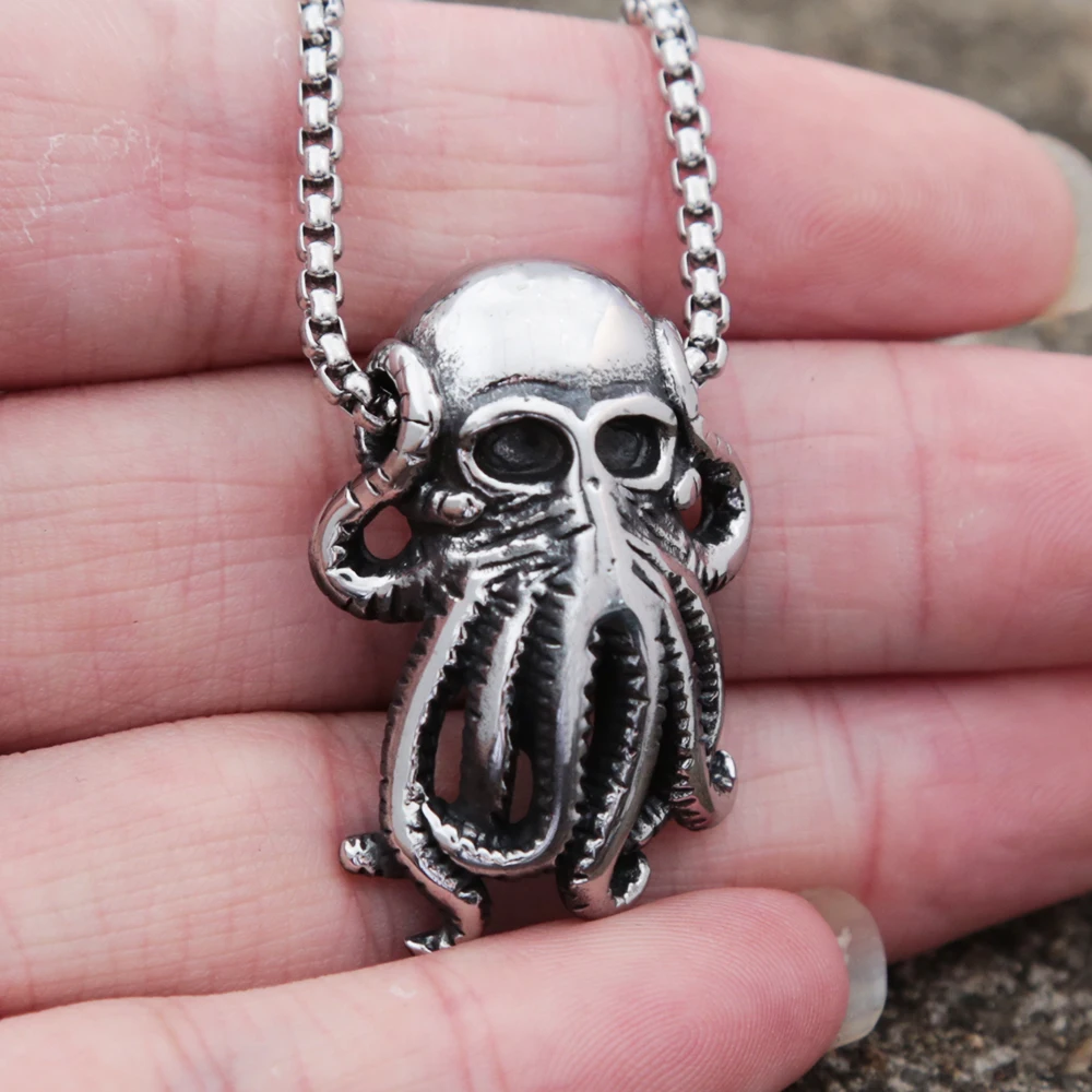 Punk Hip Hop Cthulhu Octopus Pendant Necklace Stainless Steel Men Fashion Street Rock Animal Chain Jewelry | Украшения и