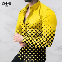 New Men's Shirt Long Sleeve Tees Tops Gradient Color Yellow Polka Dot Print Shirt Extra Single Shirt For Men Clothing S-3XL 2021