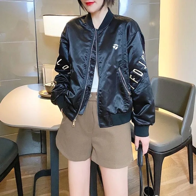 

golf jacket women's Black white short loose Korean version of casual baseball clothes New spring autumn ladies golf wear coat