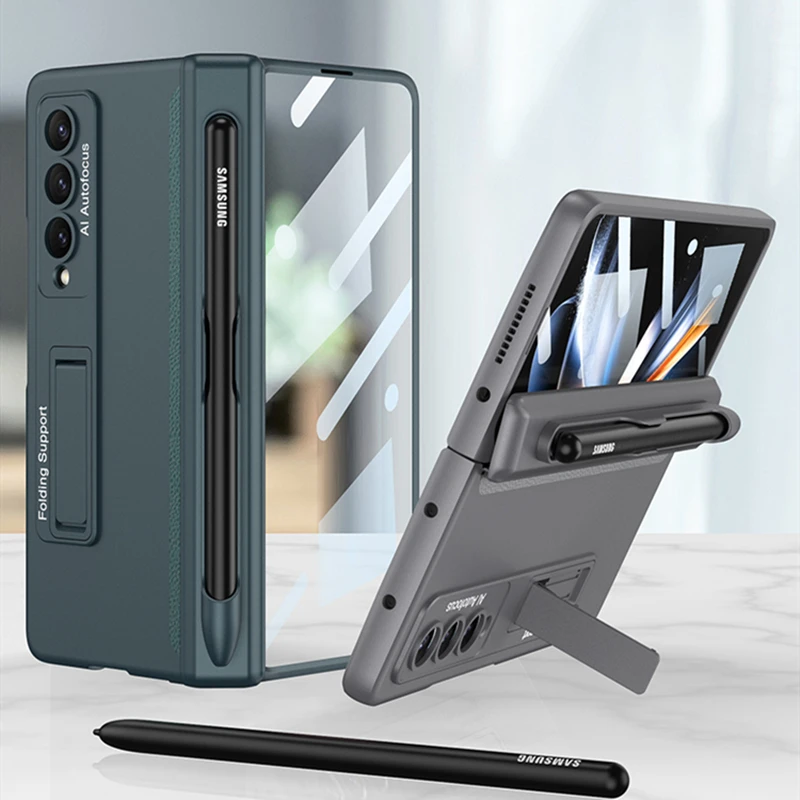 

Чехол для Samsung Galaxy Z Fold 4 5G, чехол с магнитными петлями, слот для ручки, Передняя пленка, жесткий пластиковый чехол с полной защитой 360 градусов, без ручки