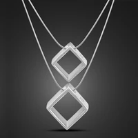 minimalist 925 sterling silver solid necklace geometric square pendant double snake chain 18 necklace for womens jewelry