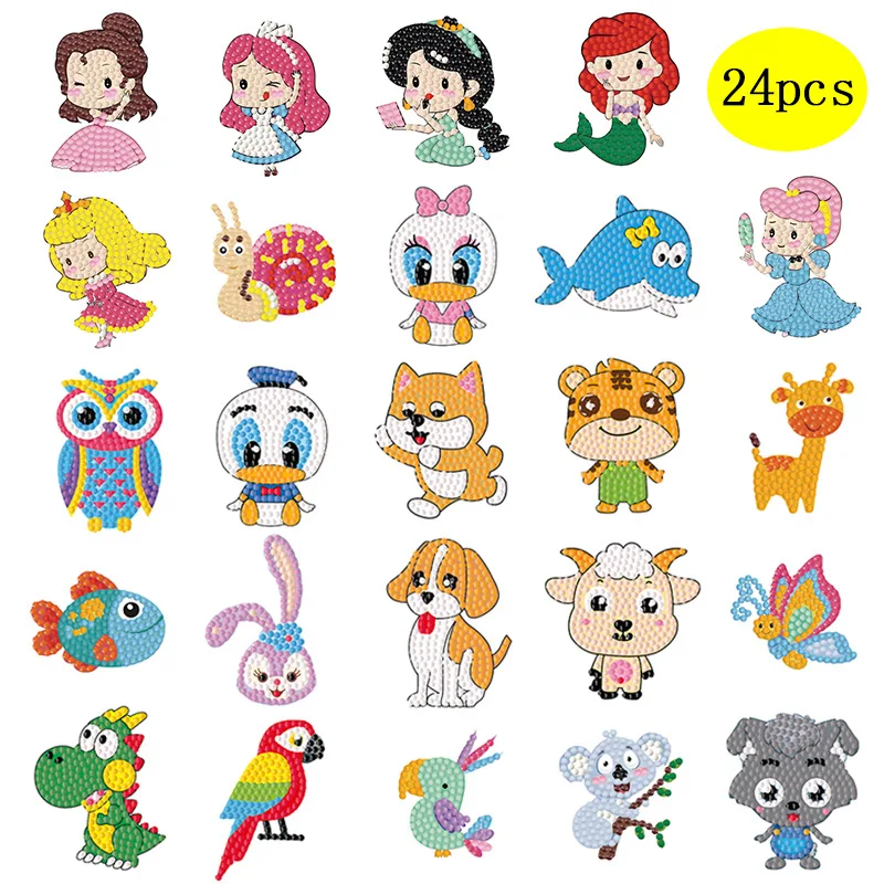 

24PCS Disney Cartoon DIY Diamond Painting Stickers Princess Cartoon Animal Diamond Painting by Numbers Arts Children Toys Gift