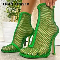 summer womens sandals sexy mesh hollow stiletto square toe high heeled womens shoes hot trendy shoes high heeled sandals women