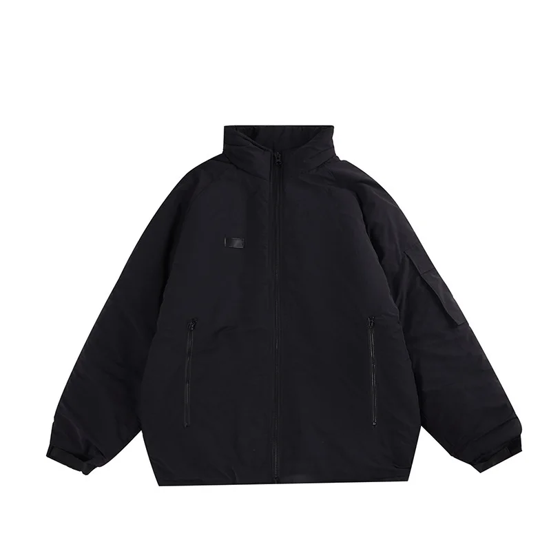 Rainbowtouches Men Harajuku Winter Black Down Jackets Japanese Streetwear Puffer Jacket Sleeve Pocket Waist-Tie Mens Outwear New