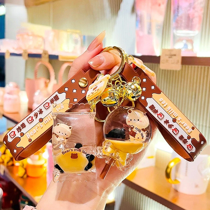 

Брелок для ключей с мультяшным изображением клубники медведя чашки молочного чая розовый плавающий брелок для автомобиля автомобильный бр...