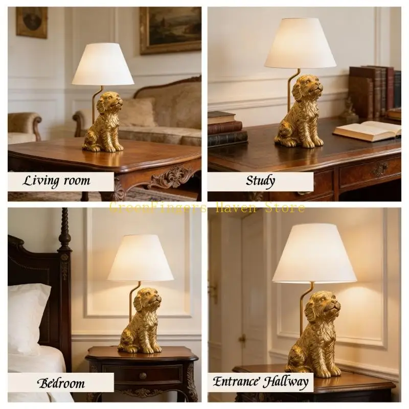 Фото F68D Настольная лампа Golden Retrievers с абажуром, красивый прикроватный светильник для гостиной, гостиных и прикроватной №3