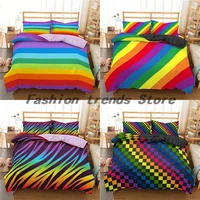 homesky rainbow printing bedding set colorful stripe comforter bedding set bed cover twin king queen size bedclothes