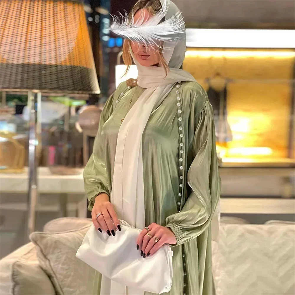 2-х предметное шелковое атласное кимоно Абая под платьем Марокко Мусульманские