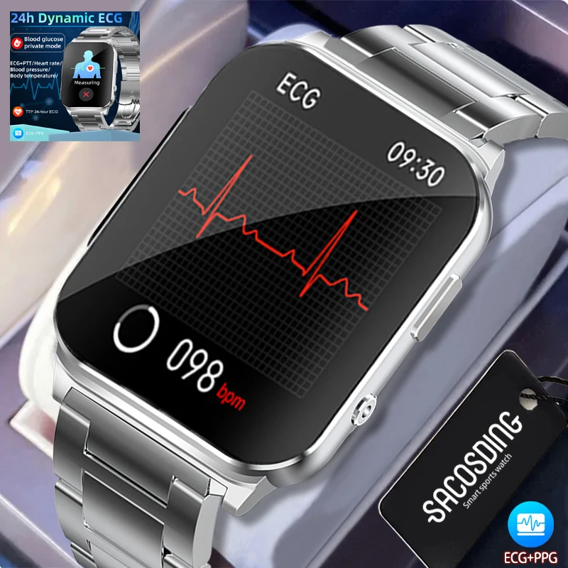 

Non-invasive Blood Glucose ECG+PTT Smart Watch Men 1.83" Screen Blood Pressure Oxygen Body Temperature Smartwatch 60+Dials Watch