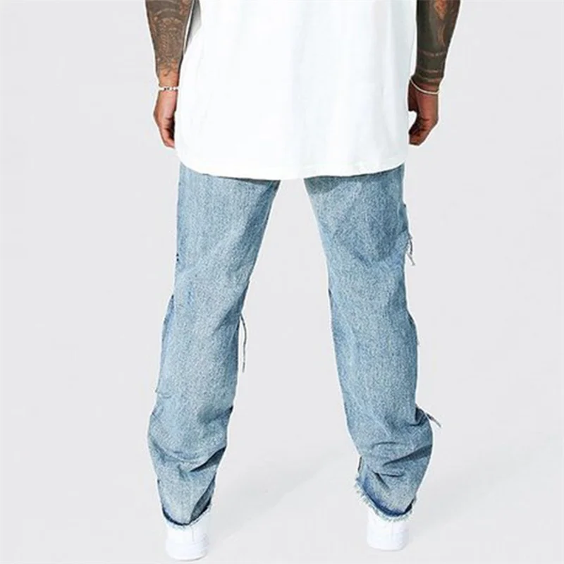 Fashion Trendy Color Contrast Patchwork Jeans Men's Street Style Youth Daily Casual Straight Wide Leg Denim Pants Loose Trousers