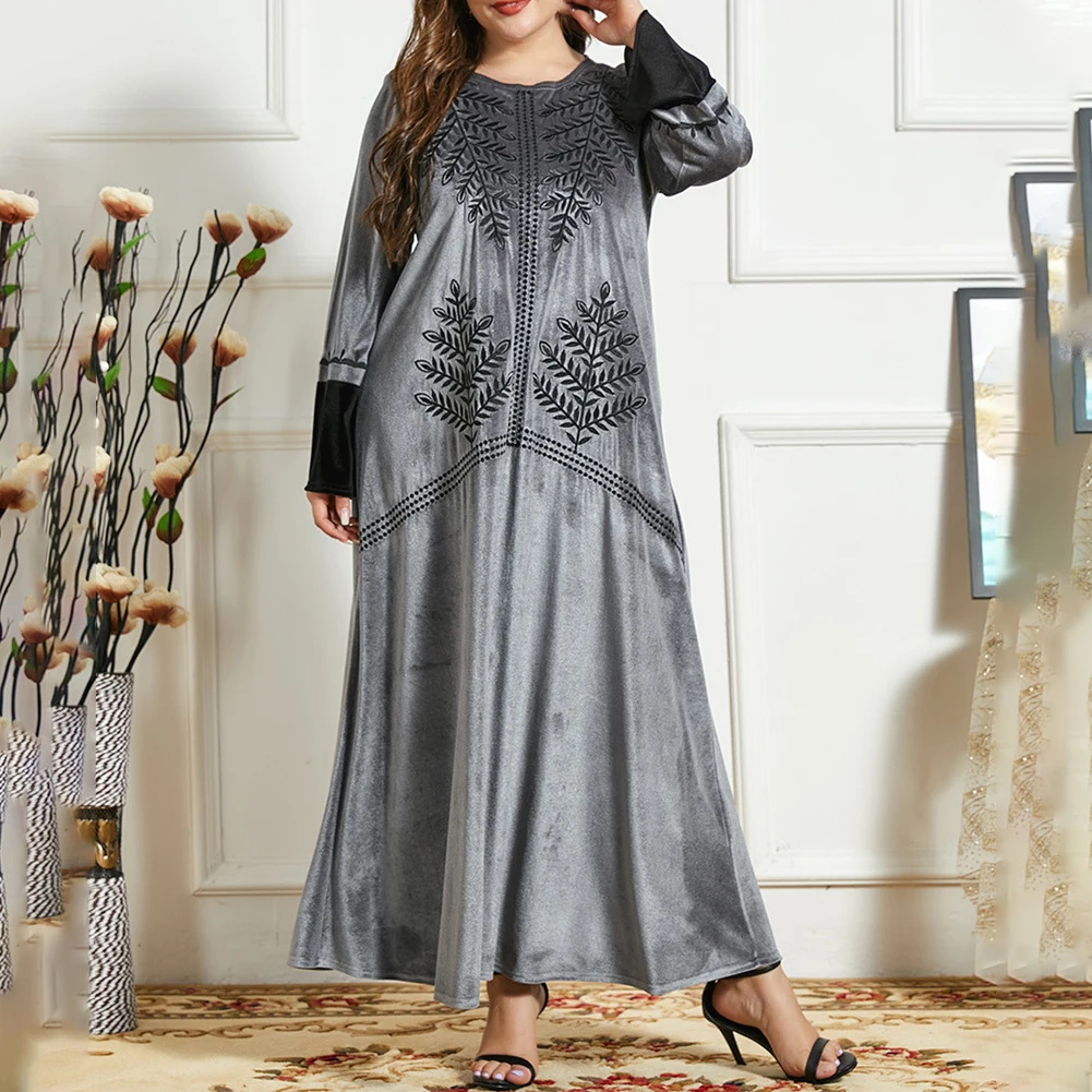 

Plus Size Dresses Embroidery Dress Women Loose Long Sleeves Long Party Dress Elegant Autumn/Winter Dress