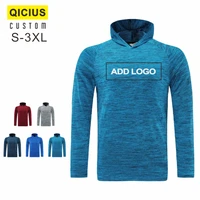mens quick drying sports fitness stretch hoodie custom printed embroidery logo breathable long sleeved running top
