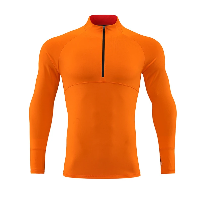 2022 Autumn Men's Running Training Long Sleeve Tops Quick Dry Stand Collar Zipper Up Outdoor Sports Gym Fitness Skinny Clothing