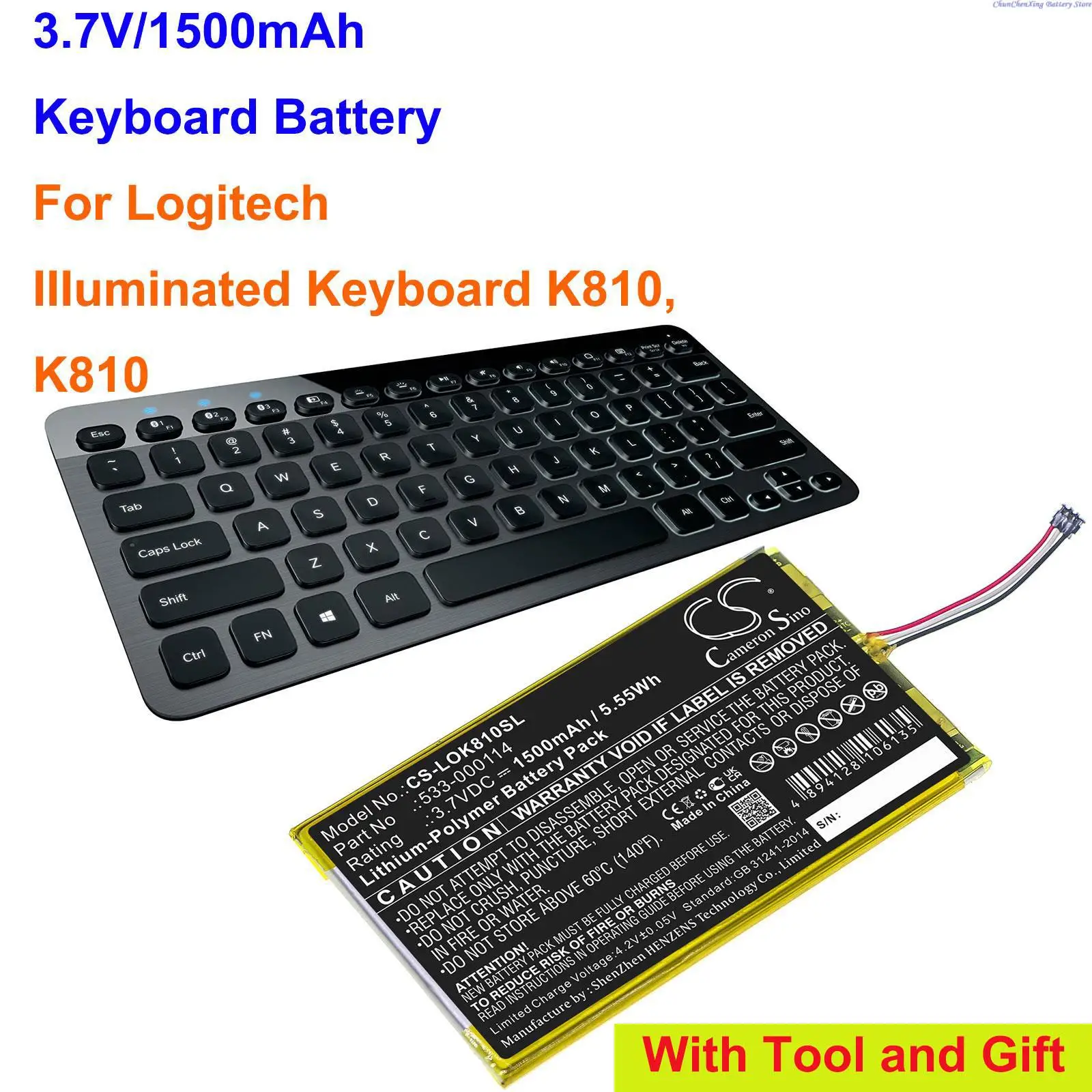 Аккумулятор для клавиатуры OrangeYu 1500 мАч 533-000114 для Logitech IIIuminated Keyboard K810, K810
