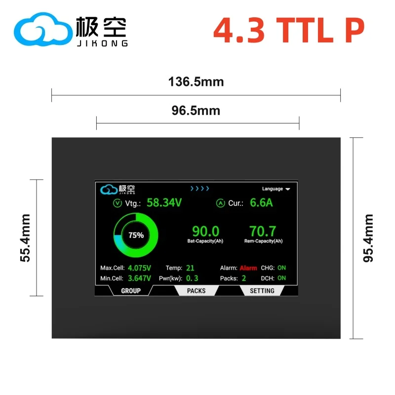 Фото Смарт-дисплей JIKONG JKBMS V19 с сенсорным экраном 4,3 дюйма, 4,3 TTL P, идеально совместимый с V19 PB JK BMS Energy Storage №1