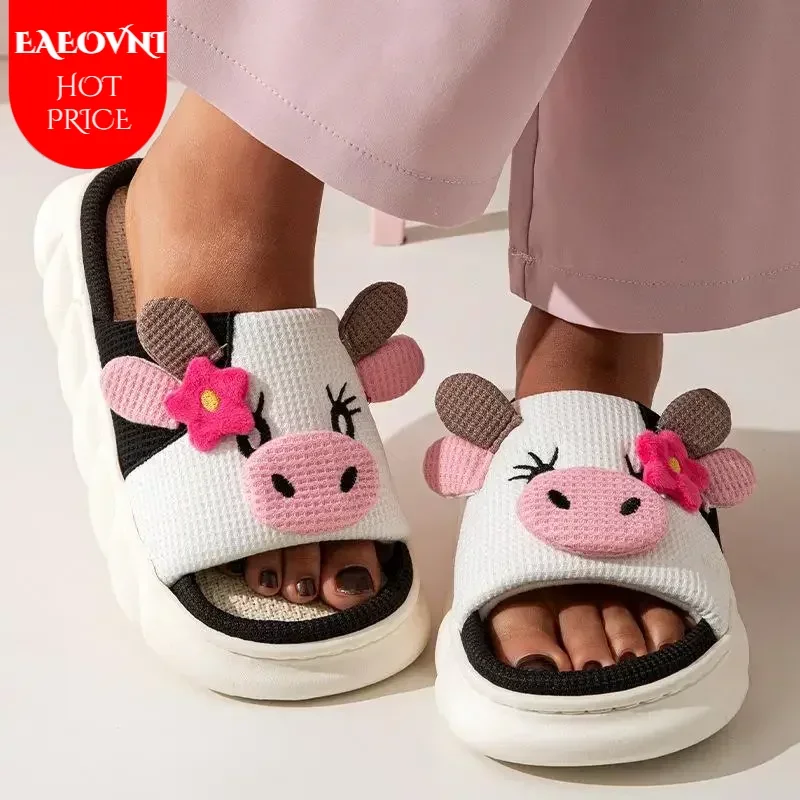 Тапки женские домашние на платформе повседневные шлепанцы с мультяшным рисунком