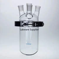 500ml1000ml2000ml medical grade boro glass 4 neck glass barrel shaped flask reactor with stainless steel clamp