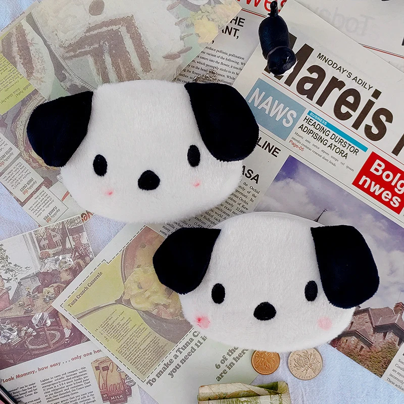 

Children Plush Coin Bag Cute Black White Dog Wallet Zipper Change Purse Portable Kids Girls Earphone Bag Wallet Bag Key Holder