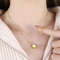 gold color short heart necklace stainless steel round bead chain women clavicle chain elegant charm wedding pendant jewelry gift