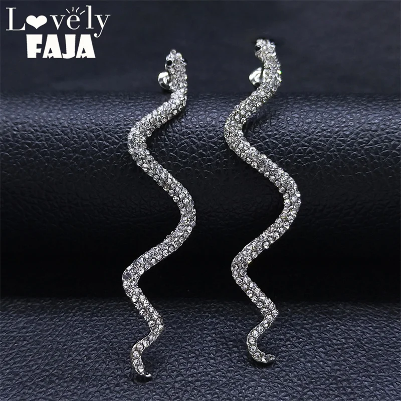 

New Design Alloy Long Snake Stud Earrings Women White Rinestone Big Earring Jewelry boucle d'oreille femme EXH408S03