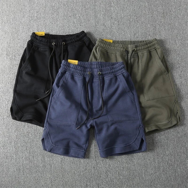 

100% Cotton Men's Summer Casual Shorts Solid Color Washed Retro Cargo Fashion Knee Length Beach Sports