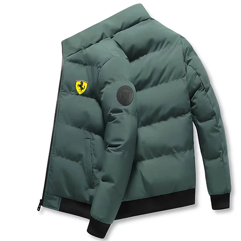 Men's winter jacket Ferrari brand printed casual thickened stand collar cold proof large short cotton jacket