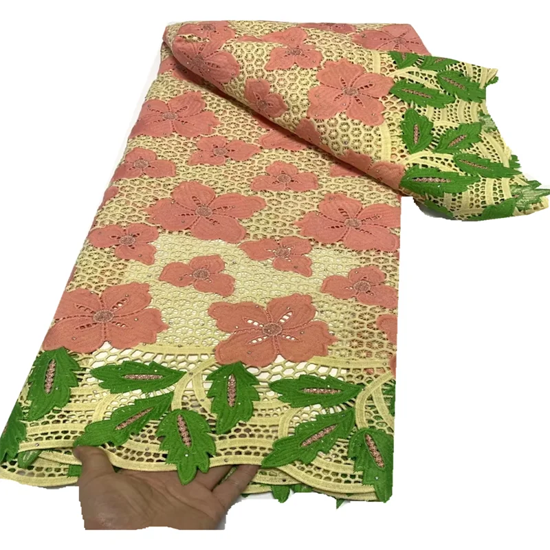 

Новинка 2023, африканская вышивка, хлопковое кружево, швейцарская вуаль, кружевная ткань с камнями для шитья вечерних платьев FT35