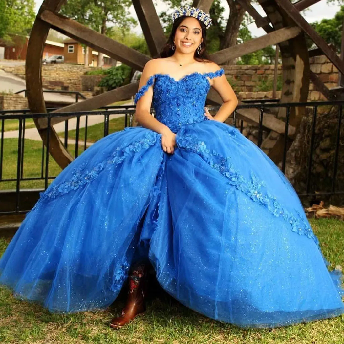 

Royal Blue Quinceanera Dresses For Sweet 16 Girl Princess Ball Gown 3D Flowers Birthday Party Elegant Dress Vestidos De 15 Años
