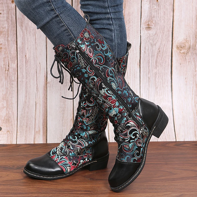 

New High-top Martin Boots Cross-border Women Boots 2022 National Style Retro Mid-heel High-tube Women Boots High-quality Winter