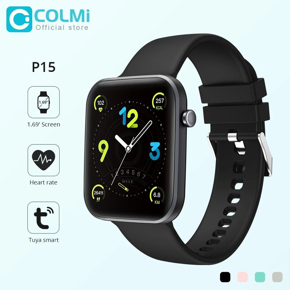 

COLMI P15 Смарт-часы для мужчин 1,69 'полный сенсорный экран для сердечного ритма IP67 водонепроницаемые умные часы для женщин Tuya Smart App