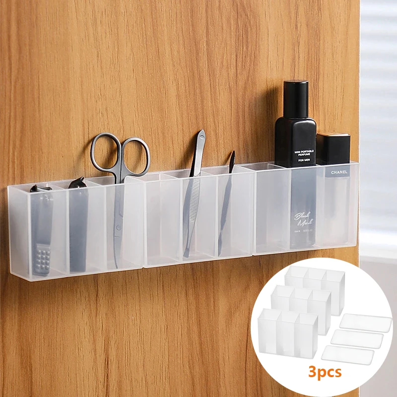 

3pcs Wall Mounted Storage Box Punch-Free Lipstick Eyebrow Brush Makeup Organizer Boxes Small Items Storage Containers Rack