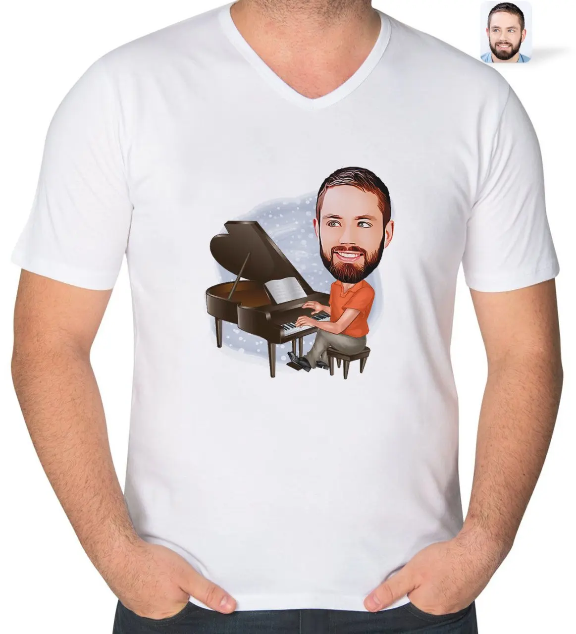 

Персонализированная Мужская карикатура Piyanist на V-образный воротник